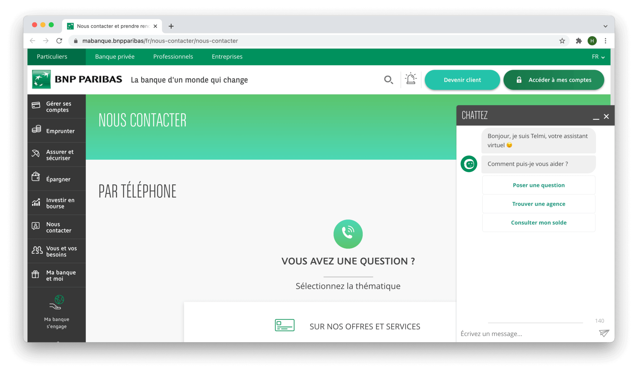 Telmi : l’assistant virtuel de BNP Paribas (source : mabanque.bnpparibas) 