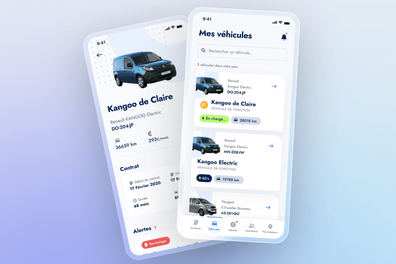 Des écrans présentant l'interface de l'application mobile Movivolt